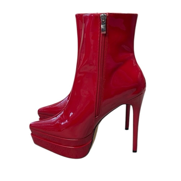 New Dolls Kill Lemon Drop by Privileged Shiny Red Heeled Platform Boots 10 - Picture 1 of 15